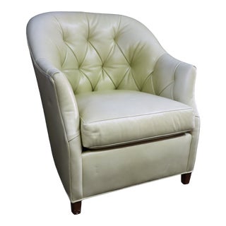Wesley Hall Light Green Tufted Leather Club Chair For Sale