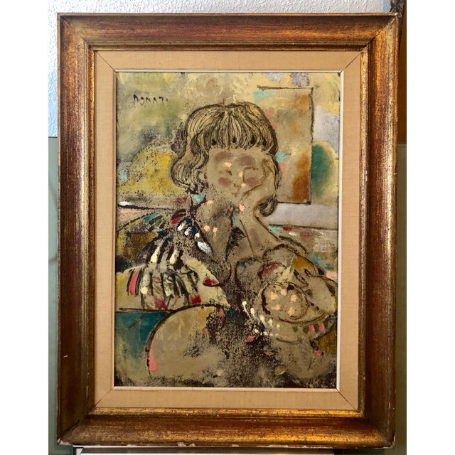 Lazzaro Donati, Large Italian Modernist Surrealist Lady Mod Oil Painting "La Ragazza Ungherese", 1963 For Sale - Image 9 of 9