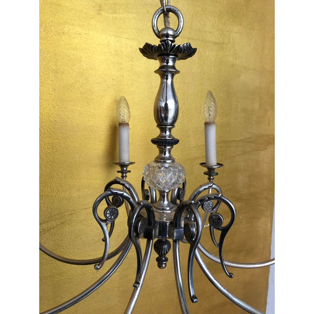 Chandelier and Wall Sconces in Silver and Crystal Glass, 1940s, Set of 3 For Sale - Image 12 of 18