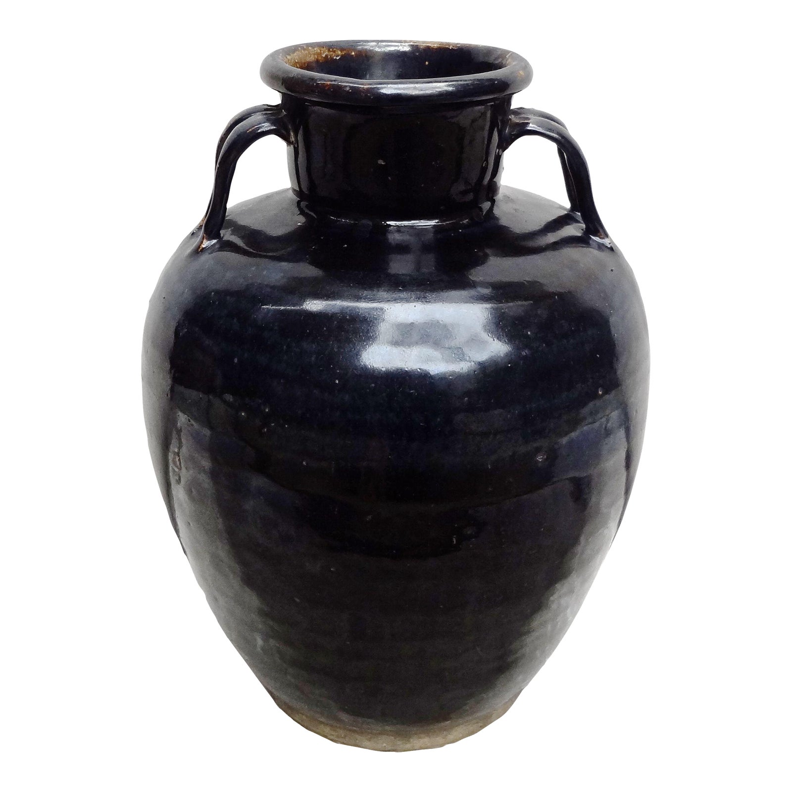 Antique Black Pottery Chinese Wine Jar With Small Double Handles Chairish