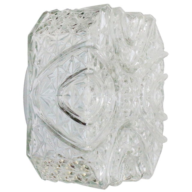 Mid-Century Square Clear Glass Sconce Flush Mount For Sale