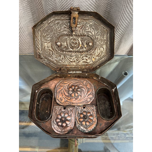 Metal Antique Copper Inkwells Box For Sale - Image 7 of 8