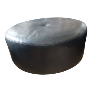 Final.Markdown Black Triple Box Stitch Leather Ralph Lauren Style Round Bench/Coffee Table For Sale