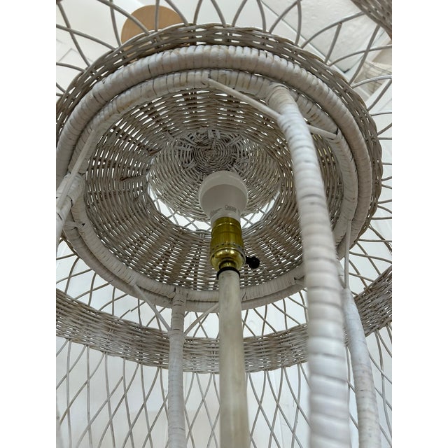 Vintage White Wicker Floor Lamp With Tiered Dome Shade For Sale - Image 12 of 14