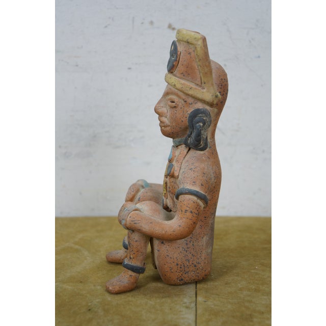 Vintage Terracotta Pre Columbian Style Seated Aztec Mayan Figure Statue 9" For Sale - Image 4 of 10