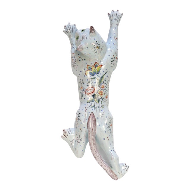 French Desvres Faience Figural Cat Wall Pocket Vase or Bouquetière by Geo Martel For Sale