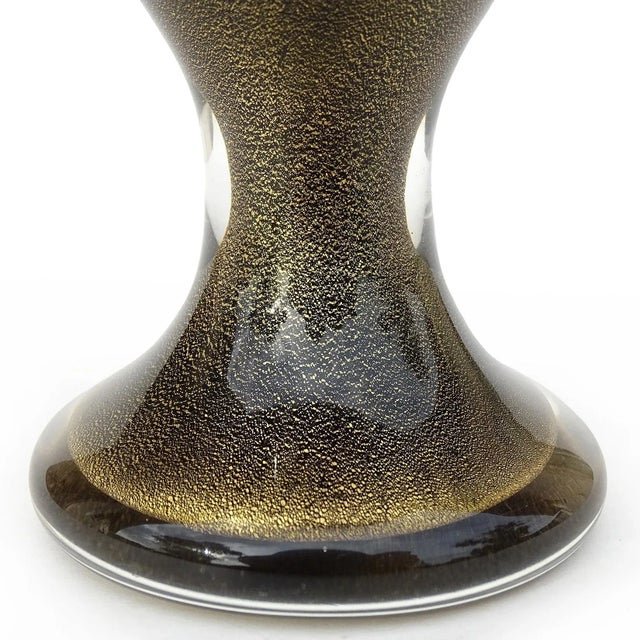Murano Barbini Murano Vintage Black Gold Flecks Italian Art Glass 1950s Mid Century Desk Flower Vase For Sale - Image 4 of 6