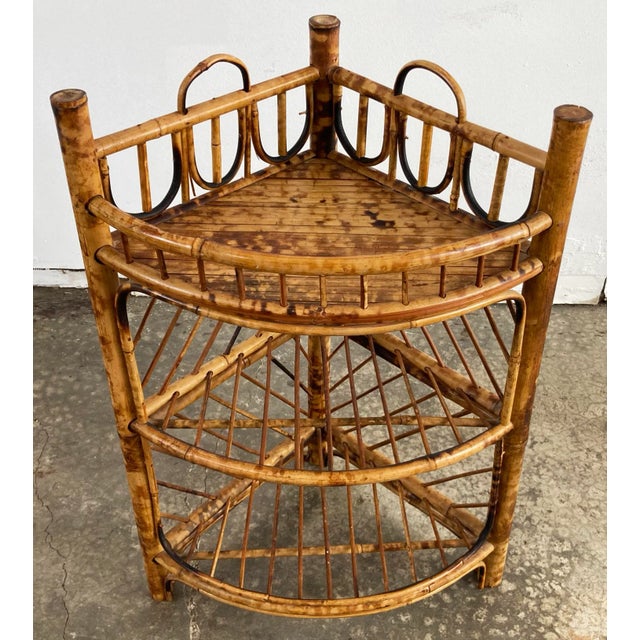 Chinoiserie Vintage Scorched Bamboo Corner Shelf For Sale - Image 3 of 6
