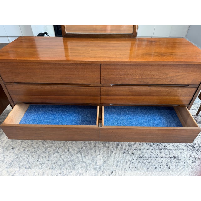 1960s 1960s Mid Century Modern Walnut Lowboy Dresser With Mirror For Sale - Image 5 of 7