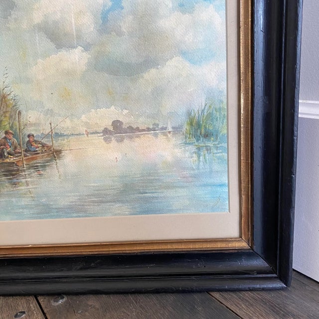 Listed British Artist Bernard Harper Wiles 1883-1966 - Signed Framed Watercolor Painting of Men Fishing For Sale - Image 9 of 12