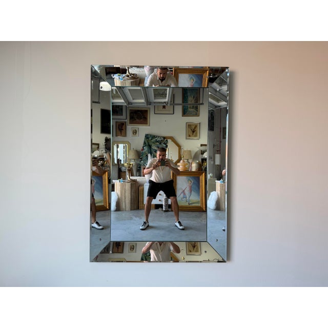 Mid-Century Modern Large 1960’s Vintage Hollywood Regency Style Beveled Glass Wall Mirror For Sale - Image 3 of 12