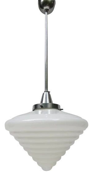 Vintage Art Deco Aluminum & Opaline Glass Pendant