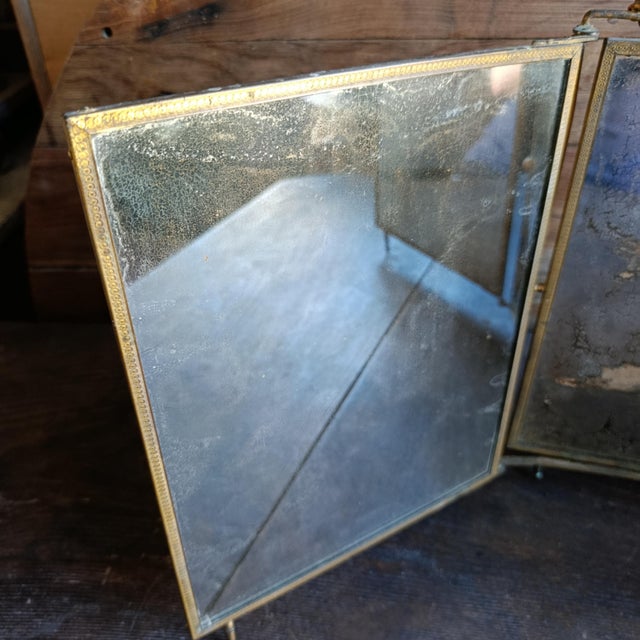 Gold Antique French Gilt Metal Triptych Mirror with Floral Crest, 1890s For Sale - Image 8 of 12