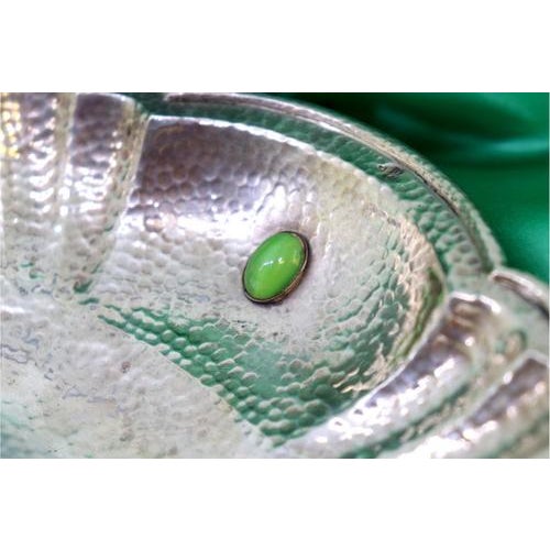 Hammered Silver Ring Dish with Four Colored Stones and Beaded on the Edge For Sale - Image 3 of 7