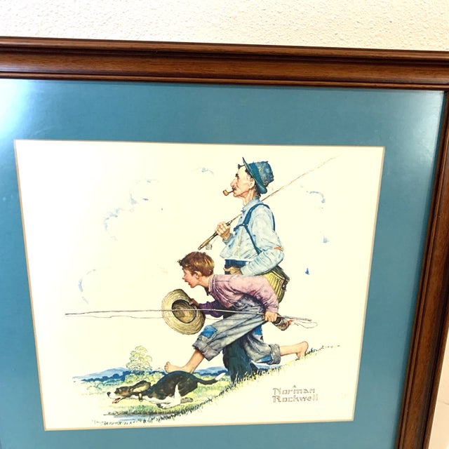 Contemporary Norman Rockwell “Going Fishing” – Framed Art Print 1970-1979 Reproduction For Sale - Image 3 of 6