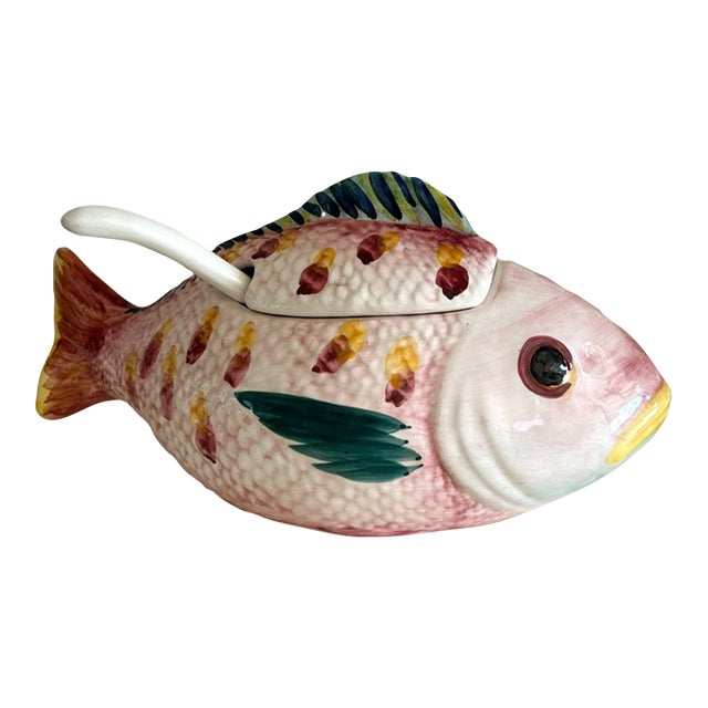 Vintage Mid-Century Modern Made in Portugal Fish Soup Tureen With Ladle For Sale