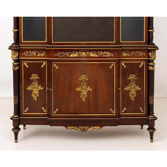 Brown Exquisite French 19th C Louis XVI Style Ormolu Mahogany Bibliotheque Cabinet For Sale - Image 8 of 9