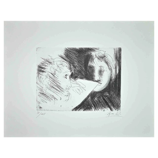 Giacomo Manzú, Double Portrait, Original Etching, 1970 For Sale