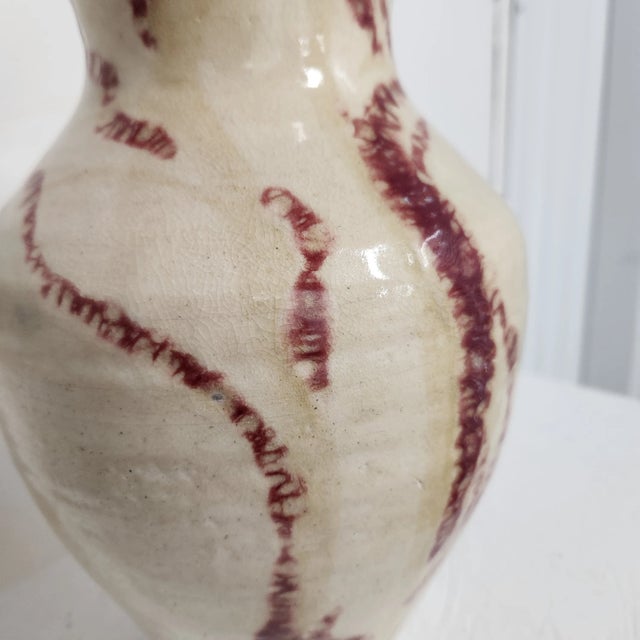 Early 21st Century Vintage J. Weber Studio Pottery Oxblood Drip Glaze Cream Crackle Vase For Sale - Image 5 of 11