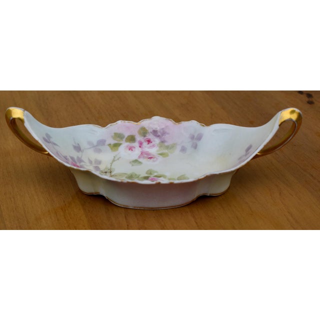 Signed Limoges Nappy Dish Elite Works Leaf Hand Painted Pink Roses Gold For Sale - Image 10 of 14