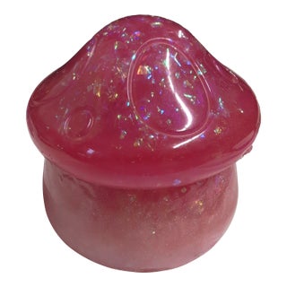 Pink Mushroom Decorative Glass Trinket Box For Sale