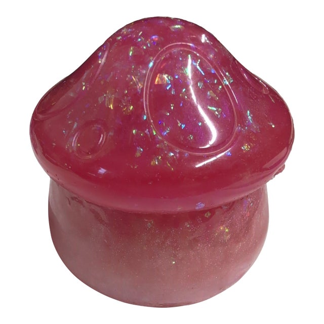 Pink Mushroom Decorative Glass Trinket Box For Sale