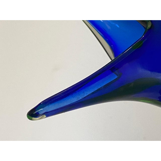 Vintage Italian Cobalt Murano Sommerso Glass Flower Shape Vase, 1960s For Sale - Image 6 of 9