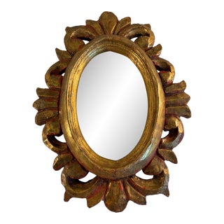Late 19th Century Small Oval Italian Giltwood Mirror For Sale