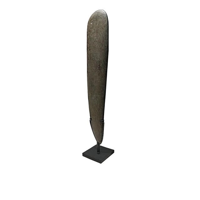 Metal Late 20th Century Hand-Carved Volcanic Basalt Blade Sculpture on Stand, Organic Modern For Sale - Image 7 of 12