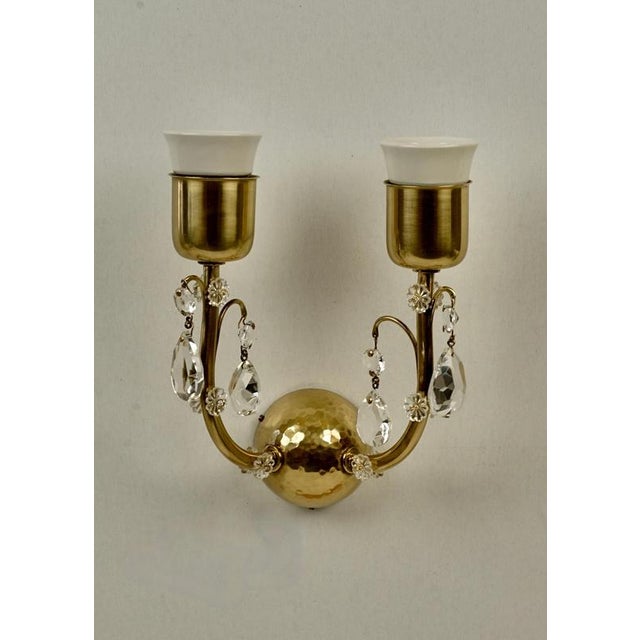 Brass Wall Lights with Glass Crystal Decorations, Austria, 1936, Set of 2 For Sale - Image 16 of 18