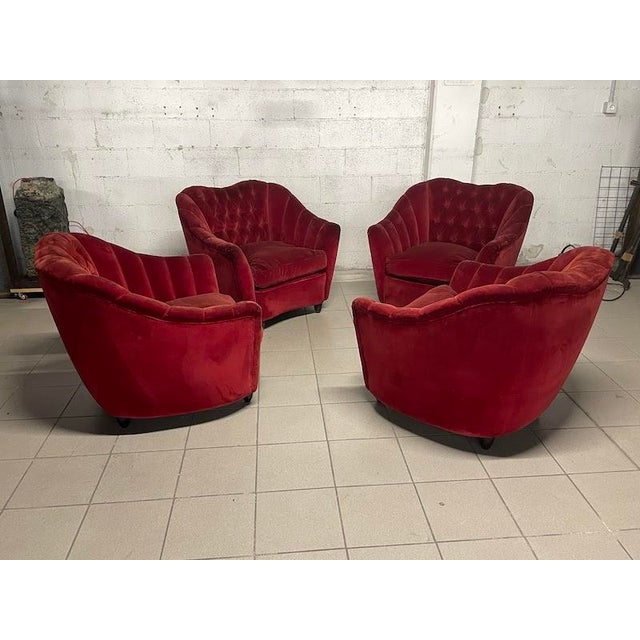 Wood Red Velvet Armchairs, 1950s, Set of 2 For Sale - Image 7 of 18