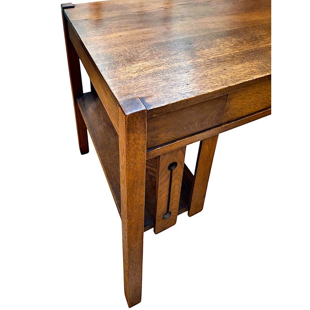 Early 20th Century Arts & Crafts Period Tiger Oak Library Desk For Sale - Image 5 of 8