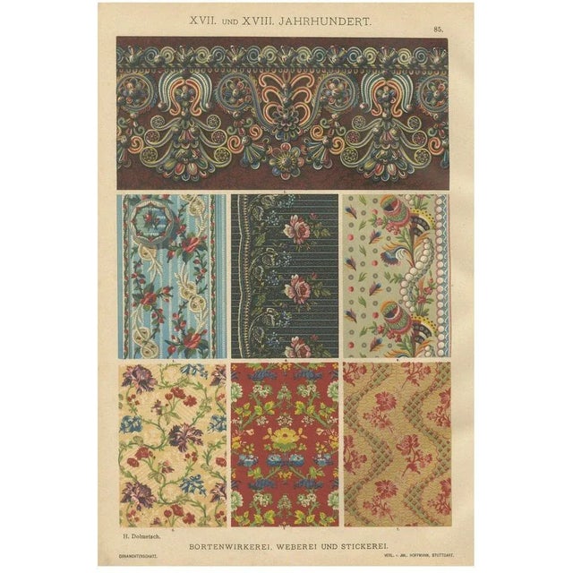 H. Dolmetsch, Ornamental Baroque Weaving and Embroidery Sample Print, 1887, Paper For Sale - Image 10 of 10