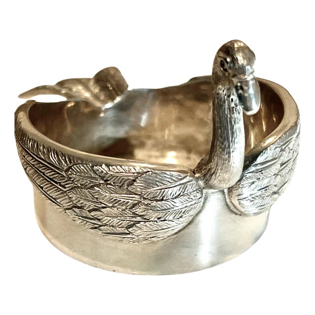 A Portuguese Mergulhao Hand Chased Silver Swan Ash Tray Salt Cellar Catch All For Sale