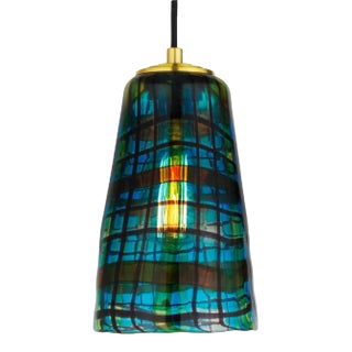Tartan Pendant in Aqua in Brass For Sale