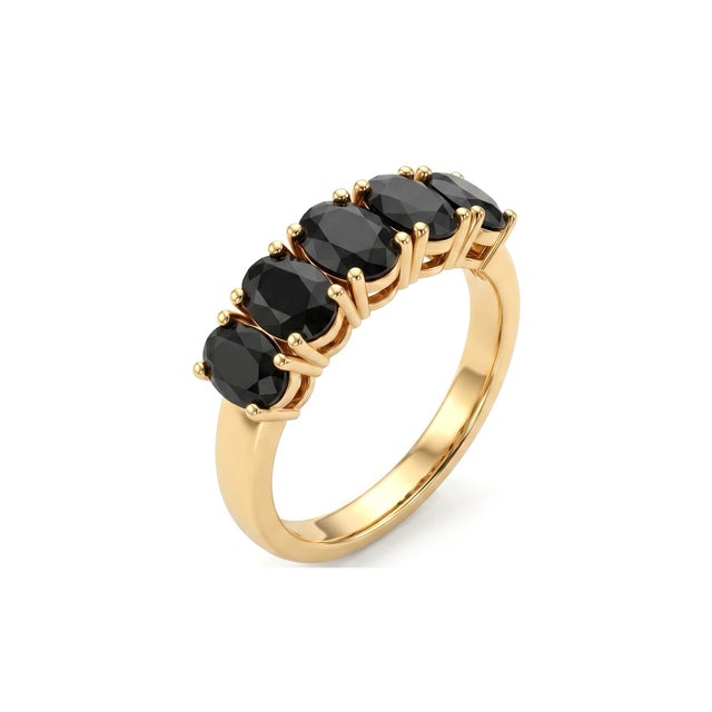 Contemporary Black Onyx Half Band Ring, 925 Sterling Silver Stacking Ring Us 7 For Sale - Image 3 of 5
