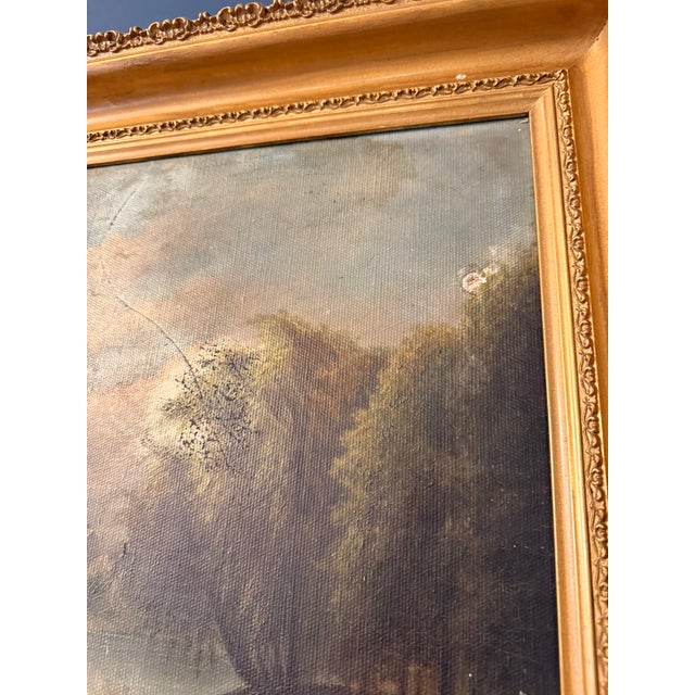 Antique Pastoral Landscape Oil Painting in Ornate Gold Frame, Original 19th Century River Scene With Cows, Vintage Fine Art Wall Decor For Sale - Image 4 of 11