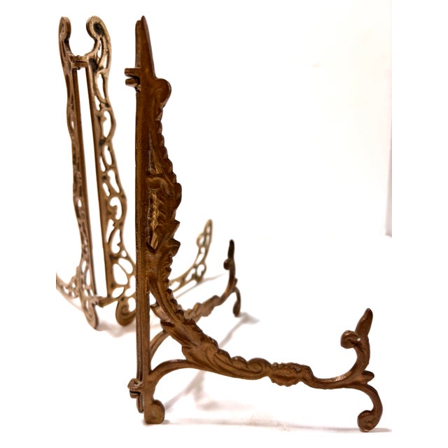 Metal Vintage Mid Century Hollywood Regency Brass Easels, Set of 3 For Sale - Image 7 of 12