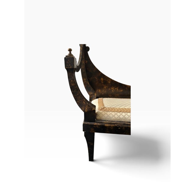 Wood Mid 20th Century Italian Neoclassical Style Faux-Tortoiseshell & Gold Leaf Curule Window Bench For Sale - Image 7 of 16