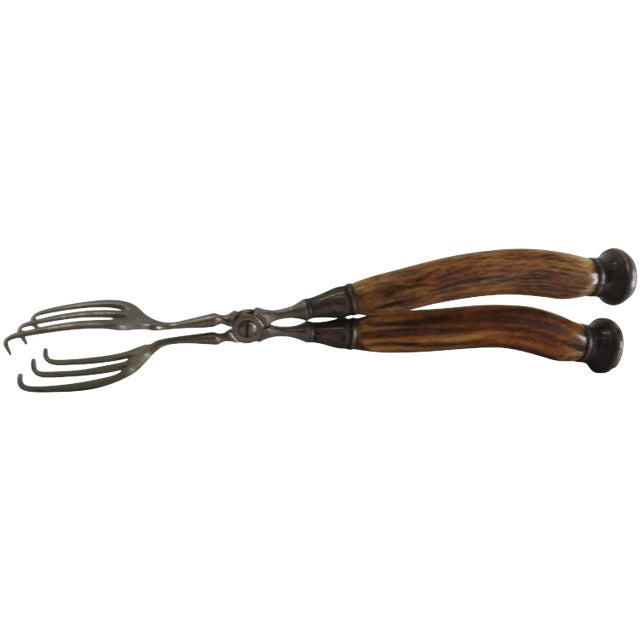 Vintage German Sterling Silver Tongs With Horn Handles For Sale