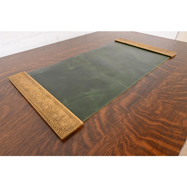Tiffany Studios Tiffany Studios New York "Adam" Bronze Doré Blotter Ends With Leather Desk Blotter For Sale - Image 4 of 10
