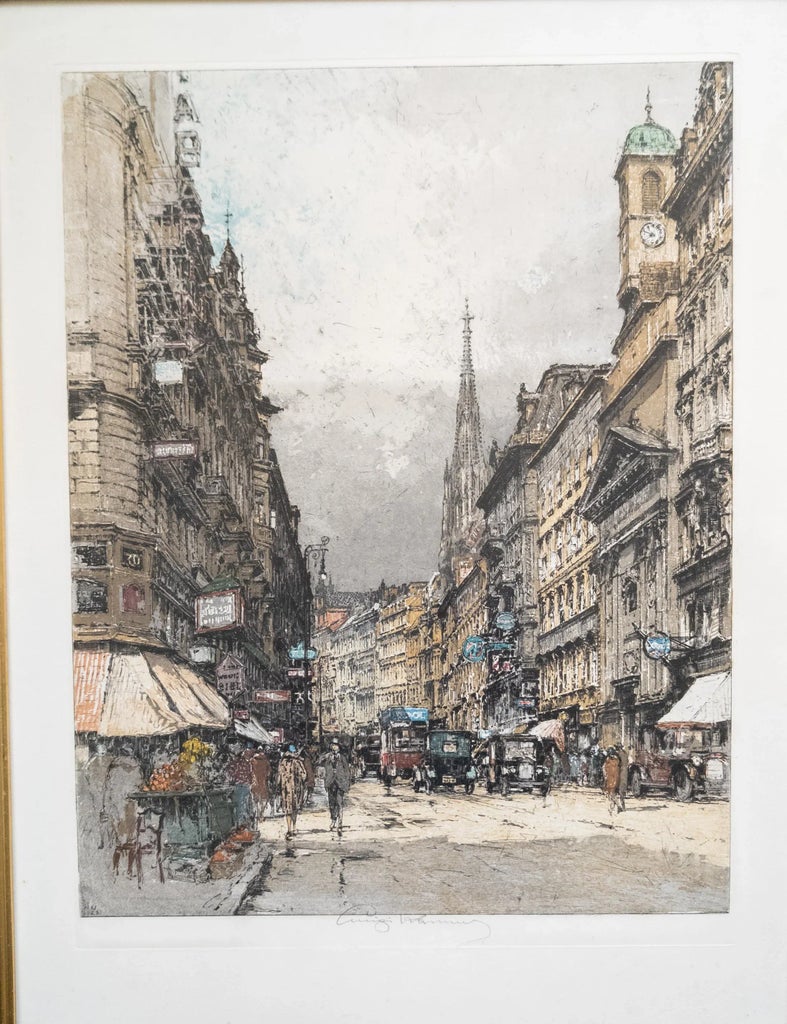 Early 20th Century Cityscape Aquatint Etching of Vienna by Luigi