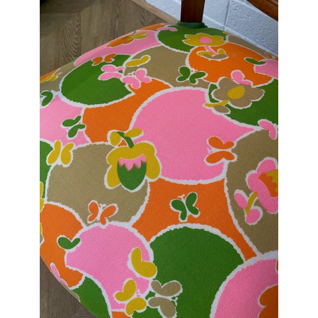 Textile Early 1900s Victorian Wooden Armchair Upholstered in Vintage Colorful Groovy Print Fabric and Green Velvet For Sale - Image 7 of 12