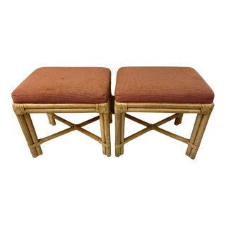 Pair of Rattan Palm Beach Style Ottomans For Sale