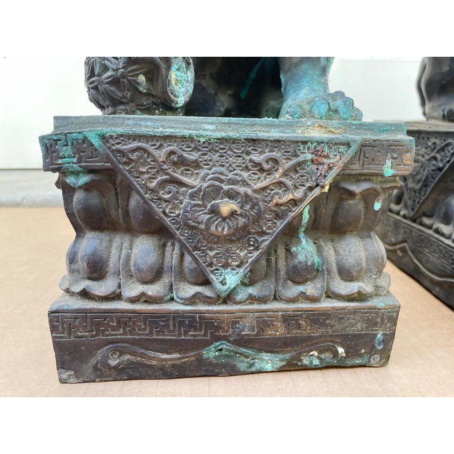 Antique Bronze Guardian Lions or Foo Dogs - A Pair For Sale - Image 10 of 17