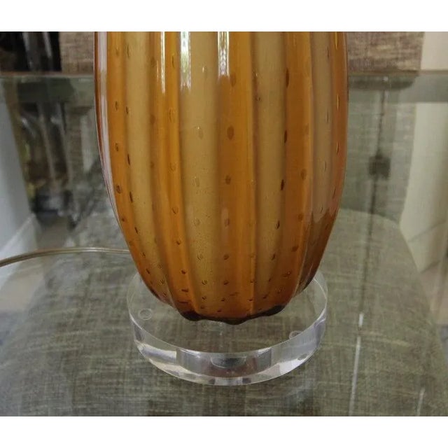Orange Murano Italian Orange Ribbed Glass Table Lamp For Sale - Image 8 of 12