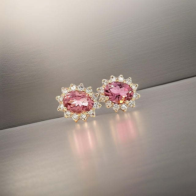Traditional Natural Tourmaline Diamond Earrings 14k Yellow Gold 1.94 TCW Certified For Sale - Image 3 of 9