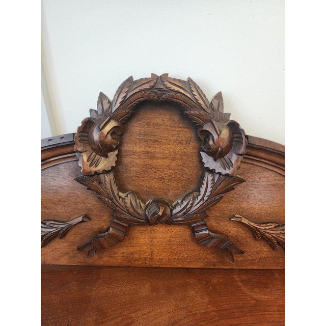 Vintage Carved Wood Furniture Pediment Crest, French Style Architectural Applique, Ornate Laurel Wreath Furniture Topper Decor For Sale - Image 4 of 12