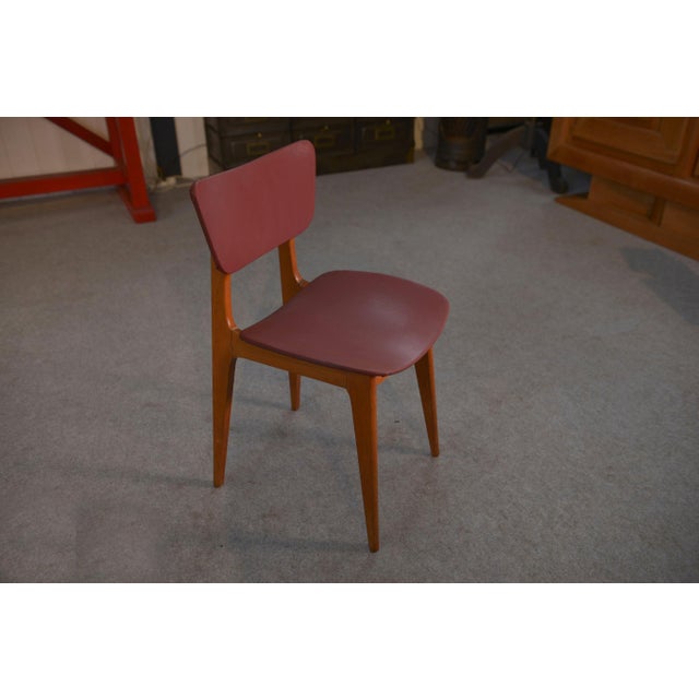 Mid-Century Modern Designer Oak and Red Skai Chairs, 1960s, Set of 4 For Sale - Image 3 of 13