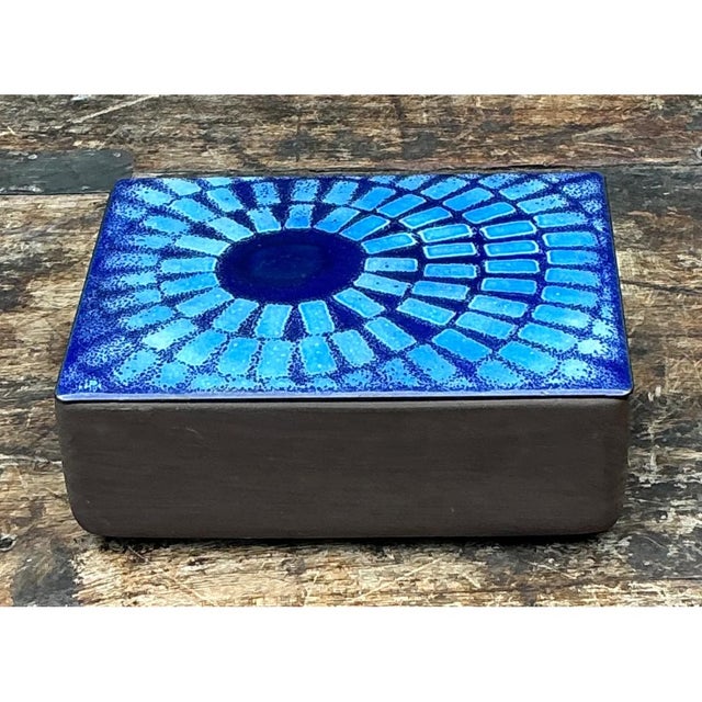 Vintage Ceramic Trinket Box With Blue Enameled Lid For Sale - Image 9 of 12